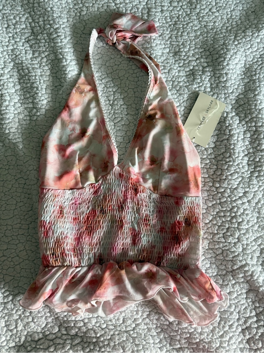 T.J.Maxx Pink Floral Halter Smocked Ruffle Cami